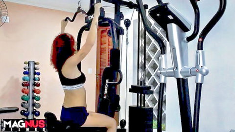Fit Brazilian redhead Casal working out in tight sports bra and shorts at gym