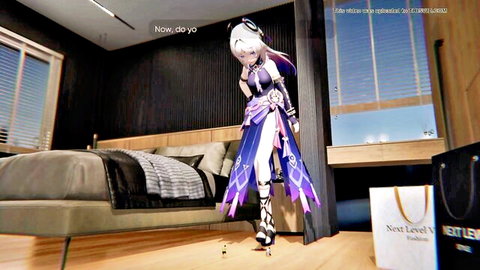 Animated giantess Citlali in purple dress towering over tiny figure