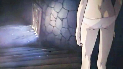 Anime girl in white panties in dungeon bondage scene