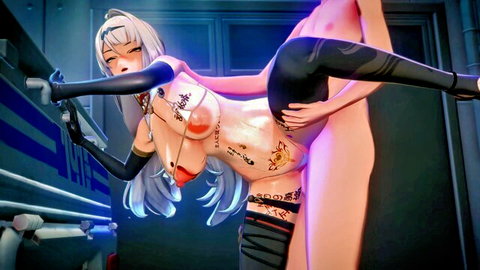 Yixuan in cyberpunk outfit, busty anime girl groped from behind by man in explicit pose, 2025 JAV style