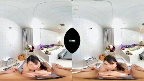 Asian beauty masturbating nude on bathroom floor, spreading legs wide