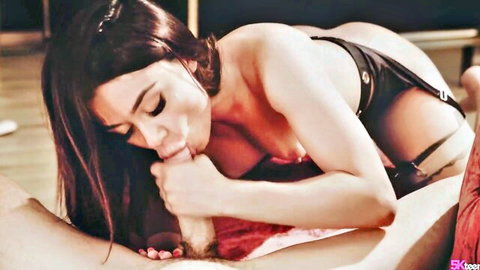 Martina Smeraldi brunette in lingerie giving intense blowjob