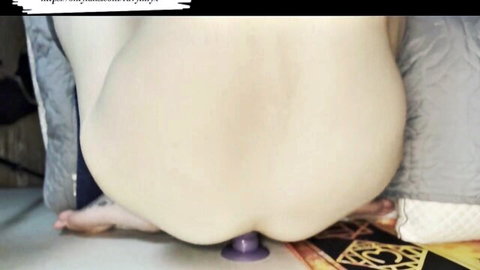 Ravyn Nyx big pale ass squatting over purple suction dildo