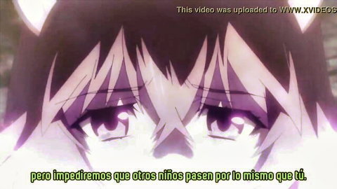 Close-up of intense anime girl with purple eyes and dark hair in hentai scene