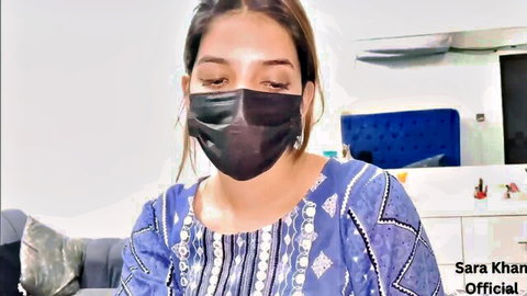 Sara Khan in blue salwar kameez and mask, teasing stepmom vibe