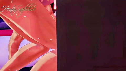 Shiny pink hentai thighs glistening with droplets in erotic anime tease