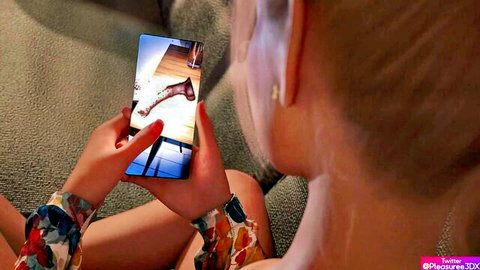 Emily in diary ep7 watches explicit phone video, curvy ass in patterned pants