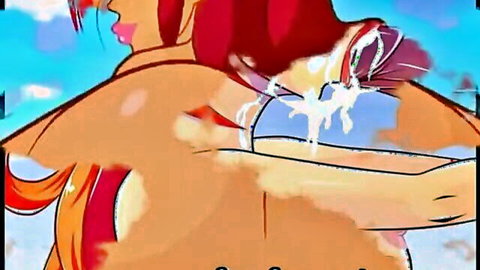 Winx hentai girl with red hair gets cumshot on bare back in uncensored scene