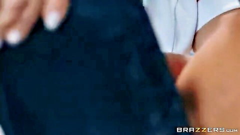 Blonde nurse in uniform teases patient's cock with special treatment