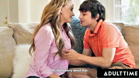 Pristine Edge as buxom MILF comforts stepson intimately on couch