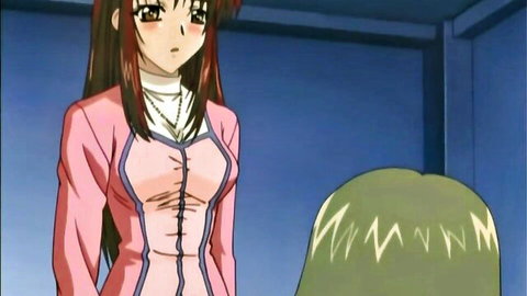 Anime girl in pink jacket catches green-haired bestie sniffing panties