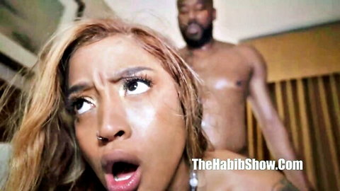 Mena Carlisle wide-eyed in ecstasy as Jovan Jordan grins from intense doggy fuck