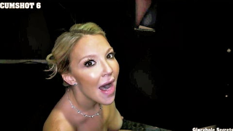 Laura Bentley blonde MILF at gloryhole with open mouth cumshot