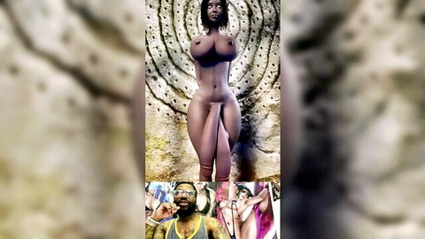 Dark elf shemale with large breasts exposes double penis in hentai video