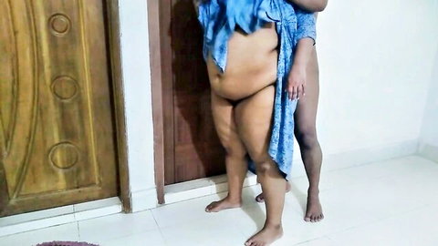 Curvy Palestinian BBW MILF aunty exposes huge ass and belly in blue wrap