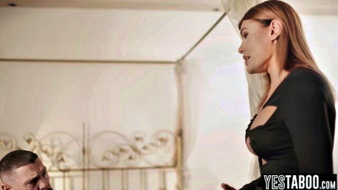 Kitana Lure angry Russian MILF in black dress punishes cheating BF