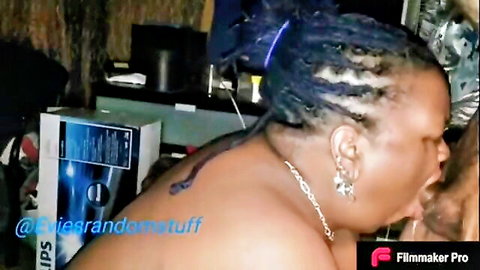 Ebony granny giving expert blowjob in closeup amateur scene