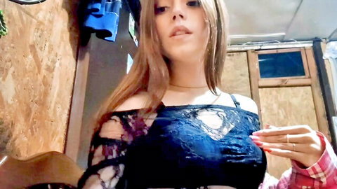 Bettyshroyer shy 18yo teen camgirl in sheer lace top, cute tease