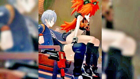 Anime catgirl Koleda riding power drill in sexy stockings