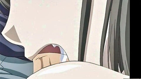 Blue-haired Asian hentai girl with big tits rides cock passionately