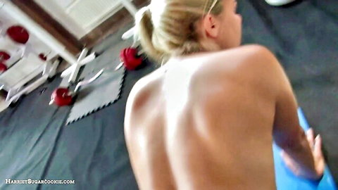 Christen Courtney nude from behind, athletic blonde in ponytail showing toned back and ass