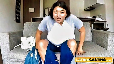 Colombian chubby Latina teasing in fake job interview casting couch
