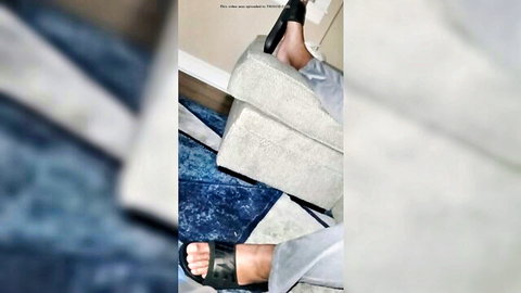 Woman's seductive feet in black slides, teasing with flip flops all night part 2