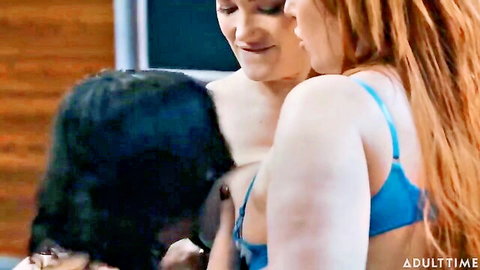 Lauren Phillips & Siri Dahl in steamy redhead lesbian threesome embrace