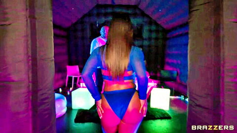 Brandy Salazar big ass in blue thong, Official Egypt FFM threesome at Brazzers