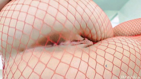 Big curvy ass in red fishnets spread wide by hand teasing tight pussy