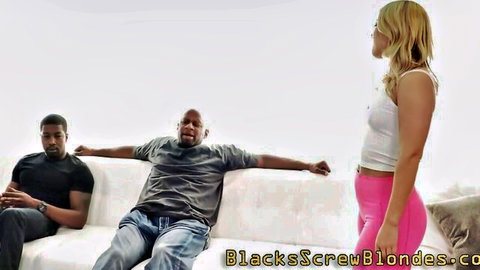 Candice Dare stands seductively before two black men in interracial threesome preview