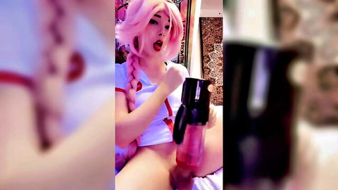 69Pixie_Dust69 alt trans girl with big dick using pink fleshlight, pink wig