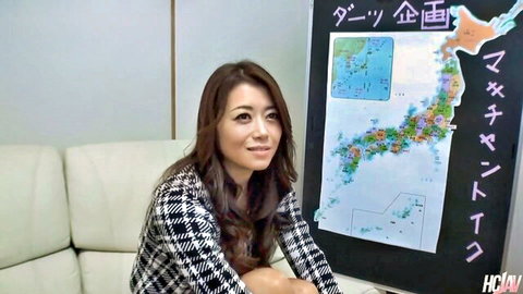 Maki Hojo Asian MILF in checkered blazer, seductive JAV pose
