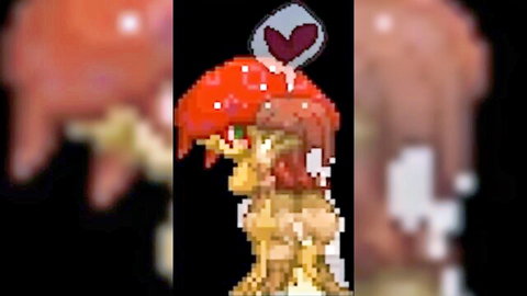 Pixelated blue skin monster girl drenched in red slime, erotic animation by Zell23