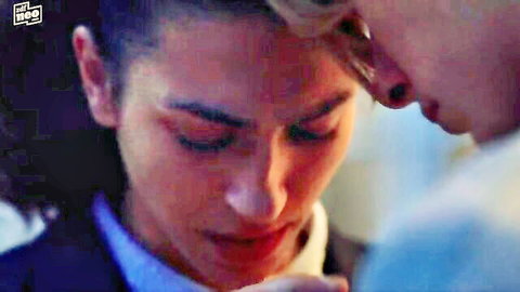 Anna Bardavelidze and Gizem Emre in intimate lesbian kiss, Crystal Wall nude tits scene