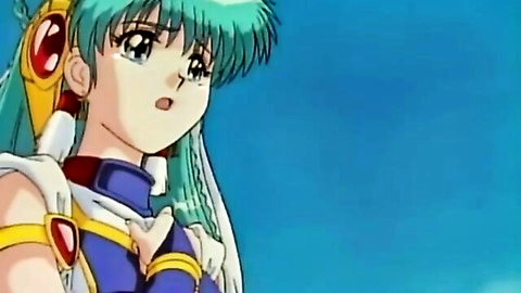 Cute turquoise-haired anime girl in blue fantasy uniform, wide-eyed expression