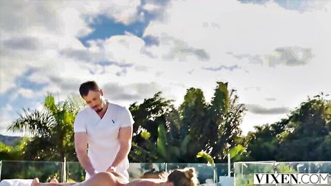 Blonde Nancy enjoys sensual massage on vacation with handsome masseur