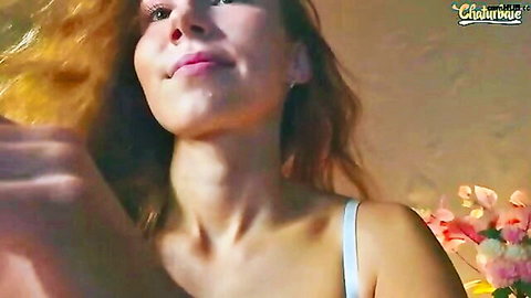 Cuute_angell blonde beauty teasing in white bra, smiling close-up