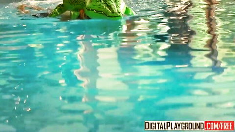 Jai James and Danny D explicit pool sex on dinosaur floatie