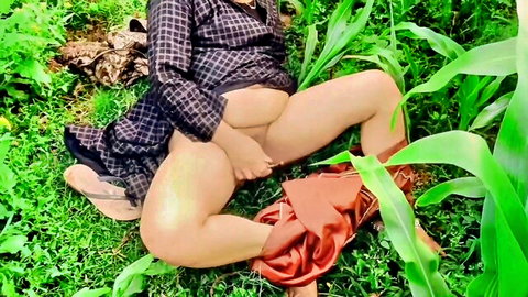Bengali beauty exposing pussy in outdoor field solo