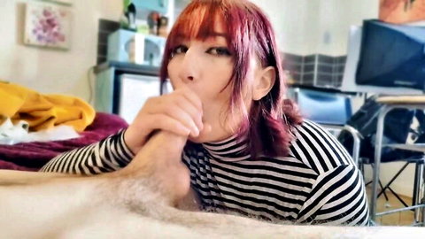 Pufffypink redhead Asian giving sloppy facefuck blowjob