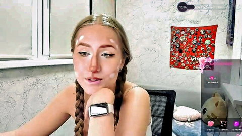 Wetcrybaby cute blonde camgirl teasing with Lovense, close-up chat view