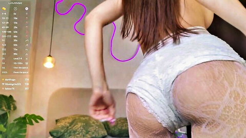 Alice Dusk busty brunette cam girl teasing ass in white lace panties