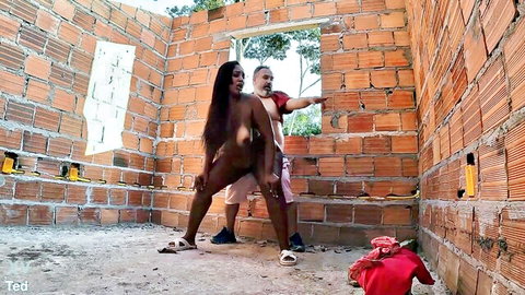 Ebony Brazilian woman naked squatting for anal with man on site, 45 chars