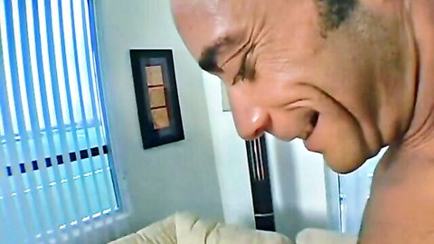 Excited bald man in close-up from Haley Scott anal scene, BangBros