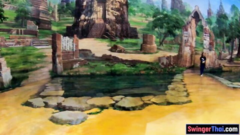 Big ass Thai amateur girlfriend exploring ancient temple ruins on museum visit