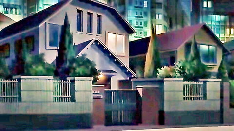 Anime suburban houses at night in hentai home tutor threesome scene