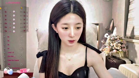 Chinese camgirl in black lingerie erotic dance roleplay