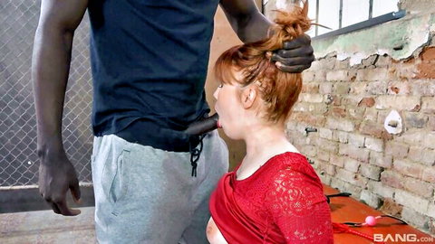 Keira Love intense BDSM blowjob with black man, redhead passion