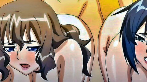 Hentai nurse and student in rear view posing with big asses